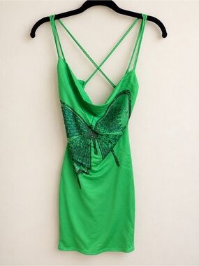 Y2K URTUMUCH x Zara One of a Kind Rhinestone Butterfly Mini Dress Tunic - Size M